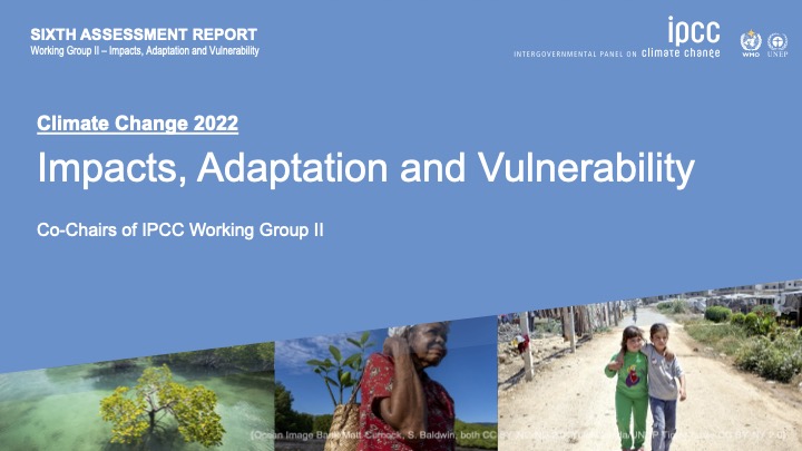 front page of IPCC's presentation: Climate Change 2022 - Impacts, Adaption and Vulnerability