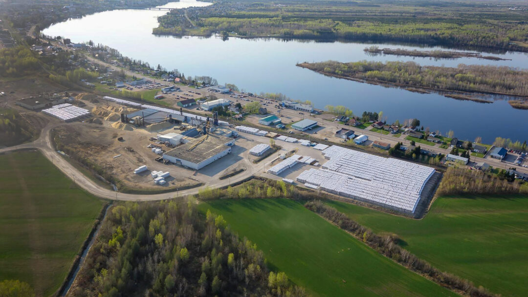 Aerial view of Indigenous-owned Granules LG pellet plant in Quebec.